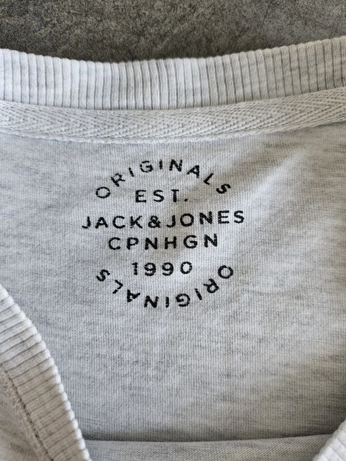 T-shirt à manches courtes homme - Taille M / 38 - Jack & Jones - Gris brodé bleu - photo numéro 2