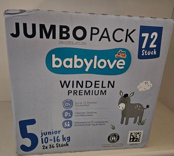 Carton de 2 paquets de couches Babylove taille 5 junior