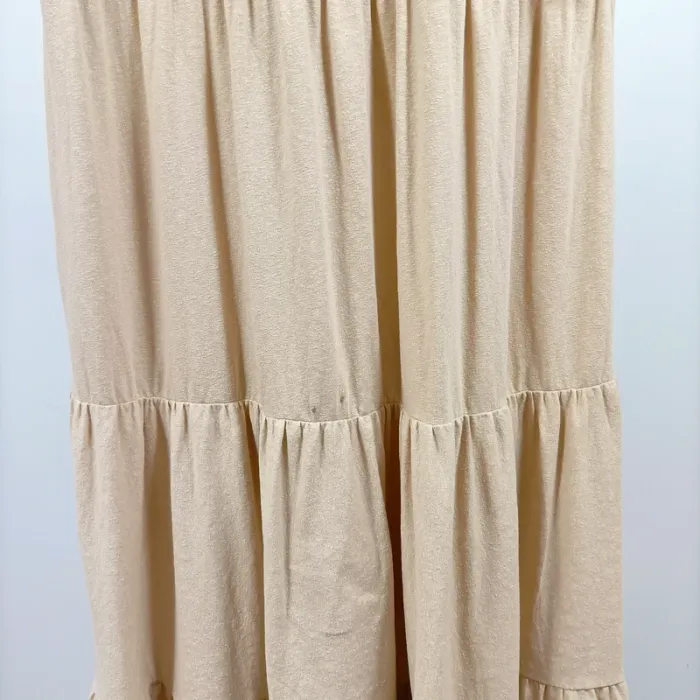 Robe longue beige CMT Atelier col cache-cœur manches courtes fluide T38 coton élasthanne A1260 - photo numéro 11