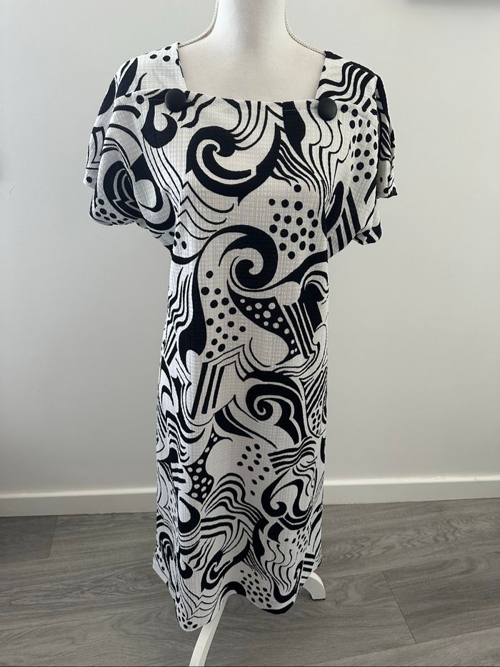 Robe bariolée noire et blanche Griffon Frères Vintage T40 L