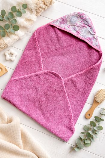 Magnifique cape de bain bébé - Fuchsia & Liberty Fleurs ✨