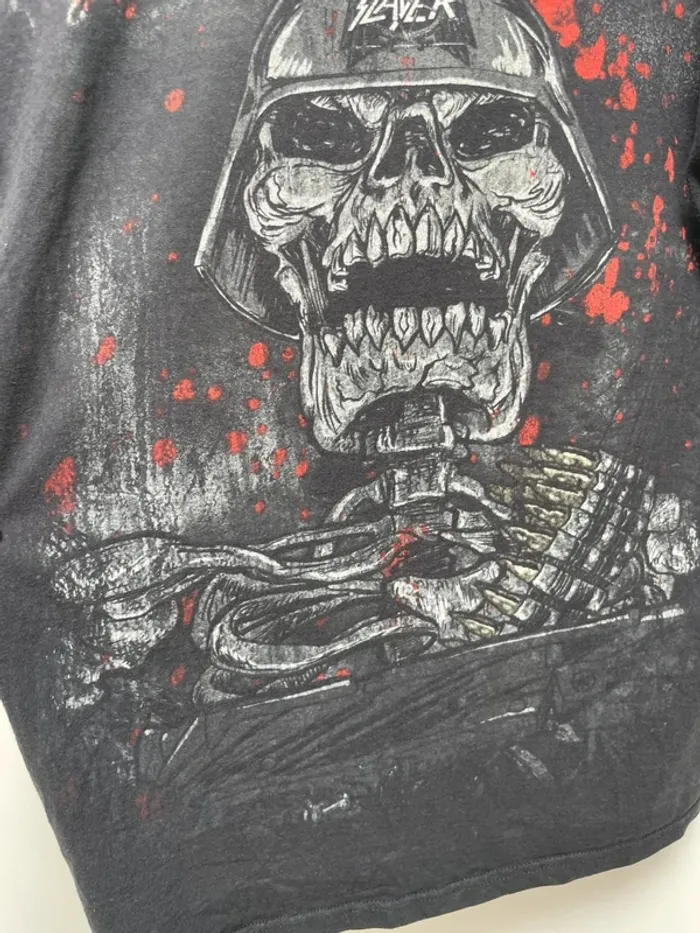 Rare Slayer Metal Rock band T Shirt Mens Large Skelton Skull Gun Vintage Y2K Double Sided - photo numéro 11