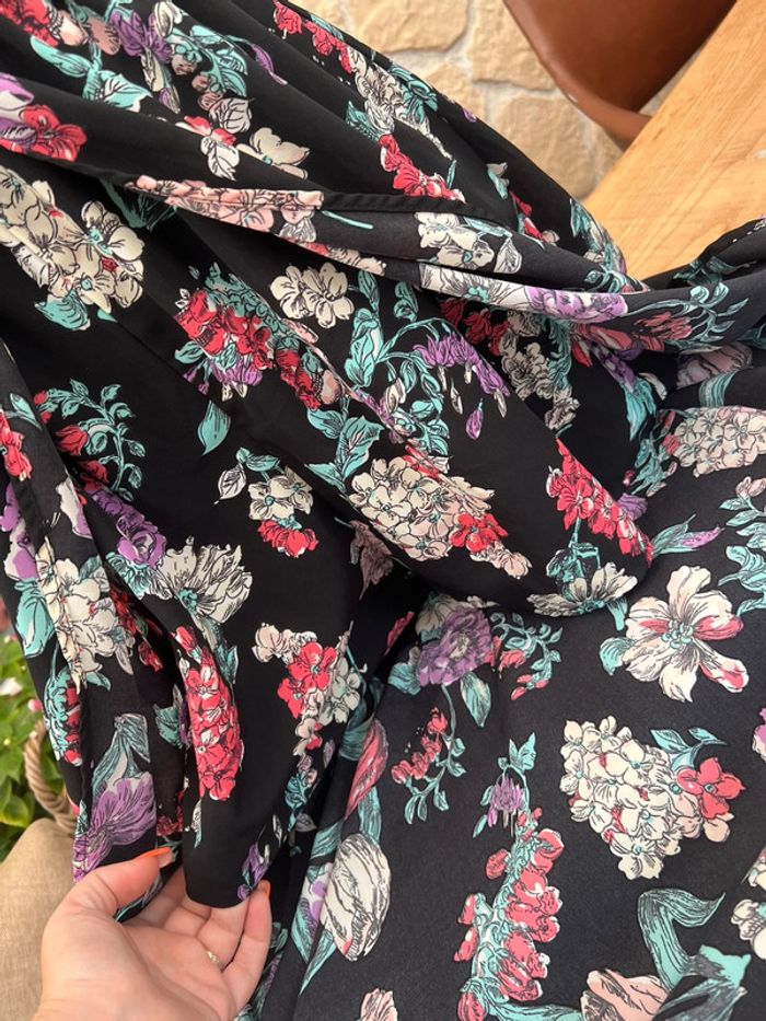 Robe longue amisu new yorker taille S 36 Combishort combinaison short été cape noire à fleurs - photo numéro 4