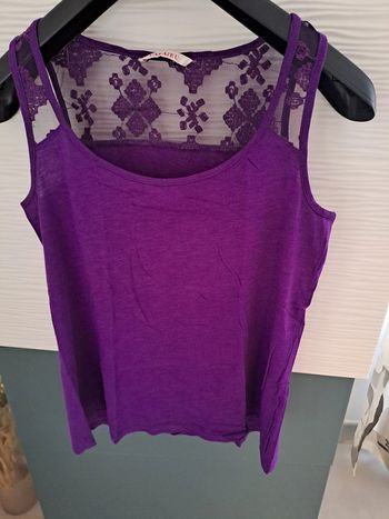 Débardeur violet dentelle Camaïeu T1 - neuf