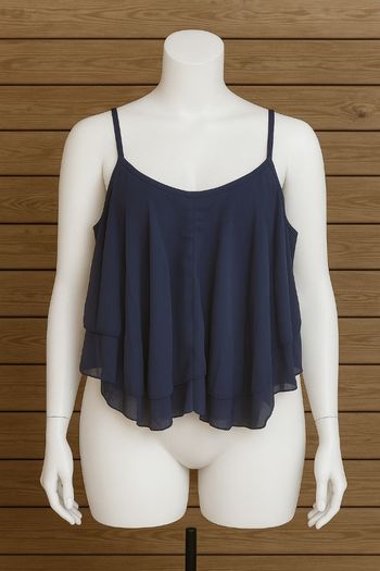 Haut bleu marine fluide en mousseline de soie – Taille 44/0XL — Neuf sans étiquette