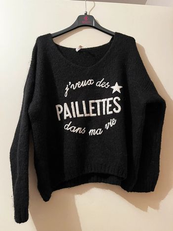 Pull laine « j’veux des paillettes dans ma vie »