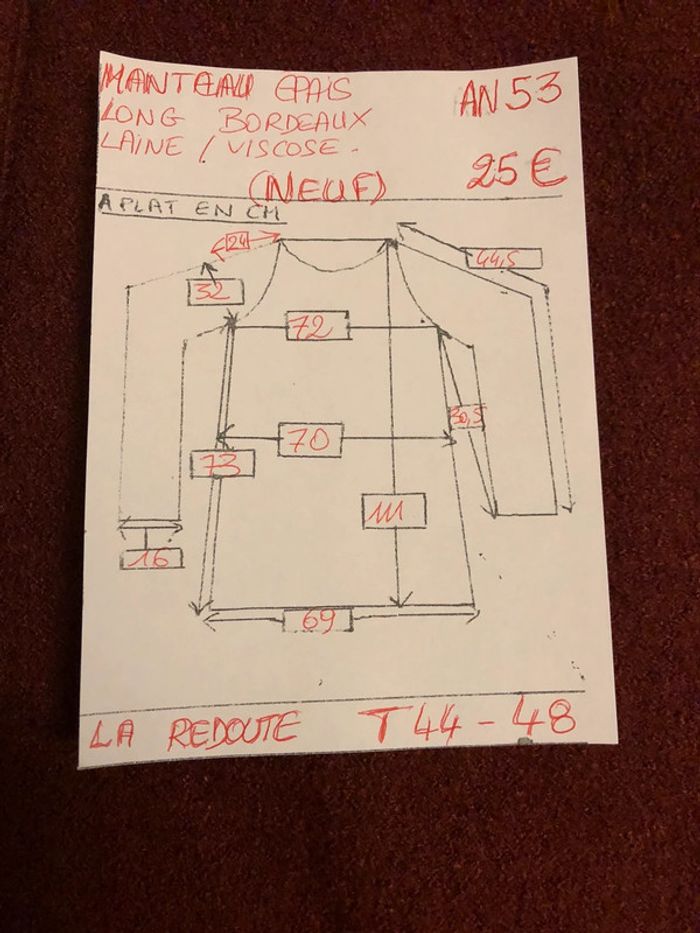 AN53- Manteau long épais bordeaux T44++  NEUF - photo numéro 13