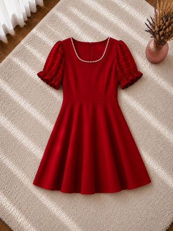 Robe de soirée élégante coeurs rouge rubis perlée Femme taille 52 marque Ulla Popken 👜