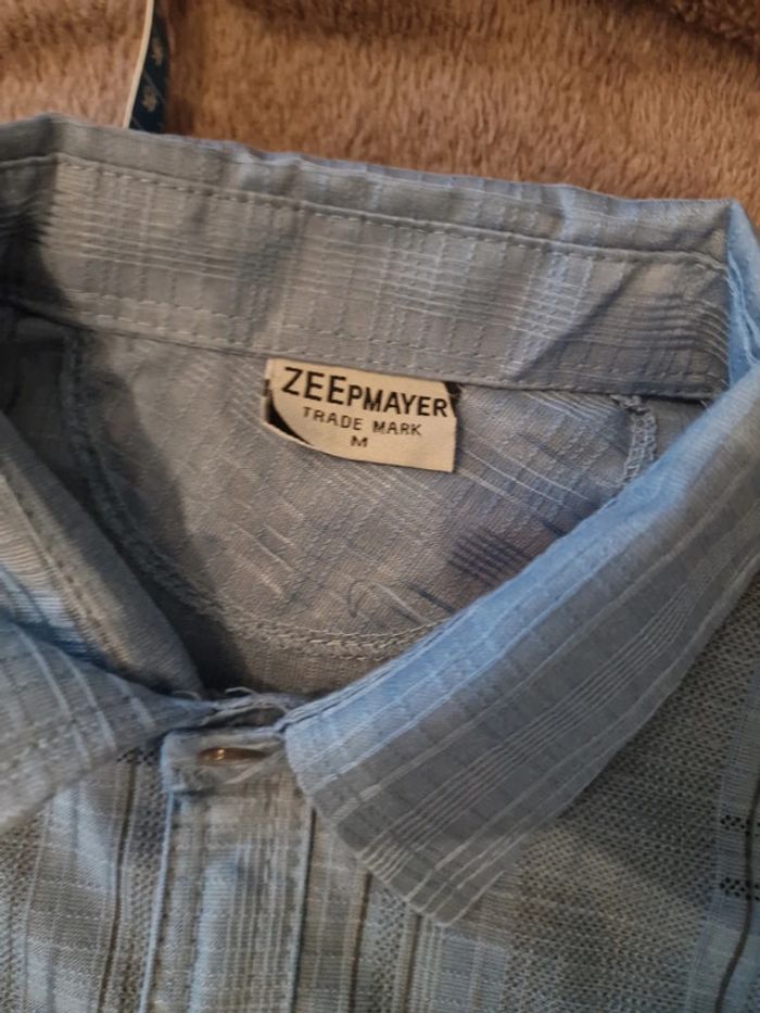Chemise manche courte bleu à liseré - photo numéro 5