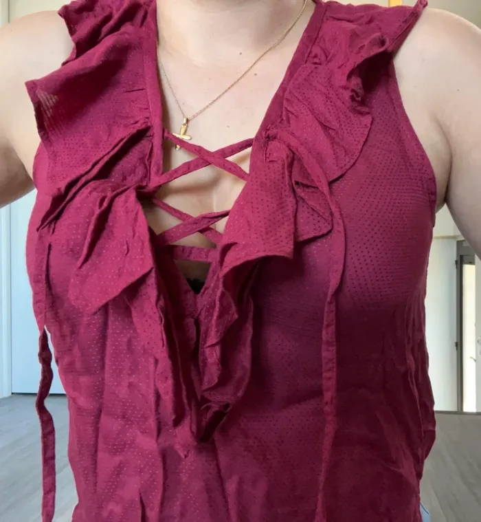 Débardeur bordeaux jennyfer volant lacets sexy - photo numéro 2