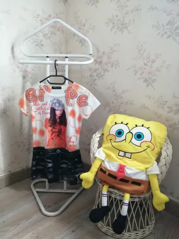 Tunique blanche et orange effet jupe en jeans imprimé fille asiatique / shialy /(12ans)