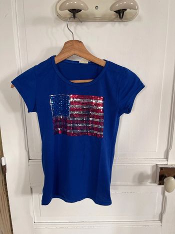 T-shirt manches courtes drapeau, États-Unis, sequin
