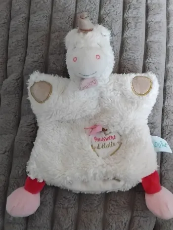 Doudou plat licorne velours poil blanc -Baby Nat