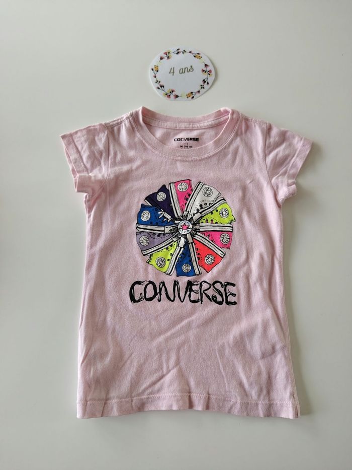T-shirt manches courtes rose 4ans converse - photo numéro 1