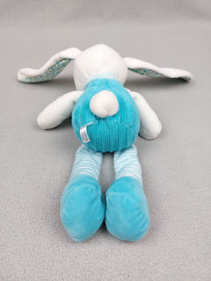 Doudou peluche lapin bleu blanc MOTS D'ENFANTS écharpe chouette écureuil - photo numéro 4