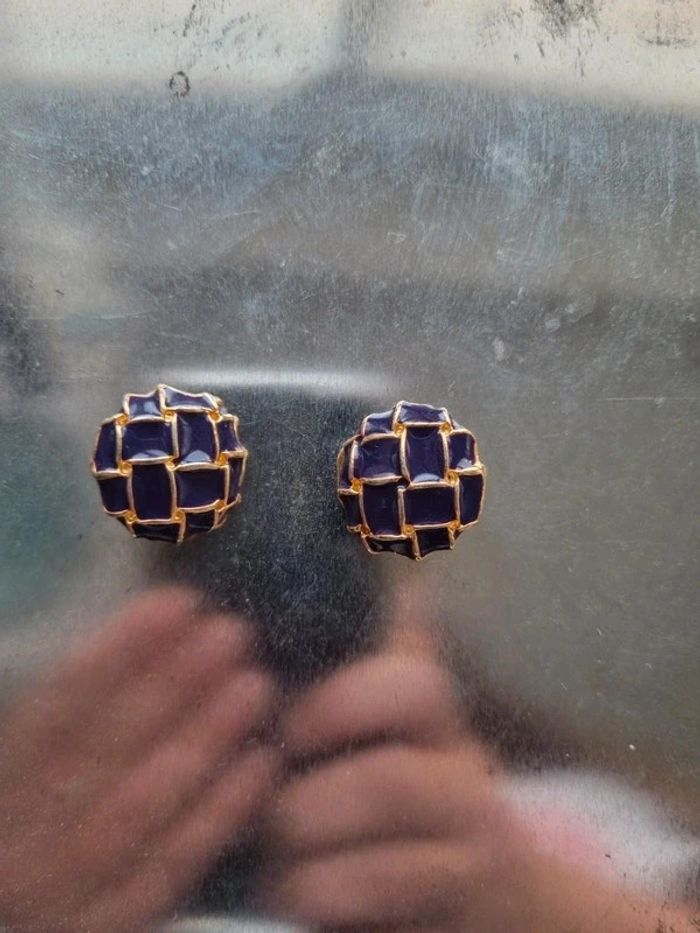 Boucle d'oreille clips vintage violette et doŕé - photo numéro 2