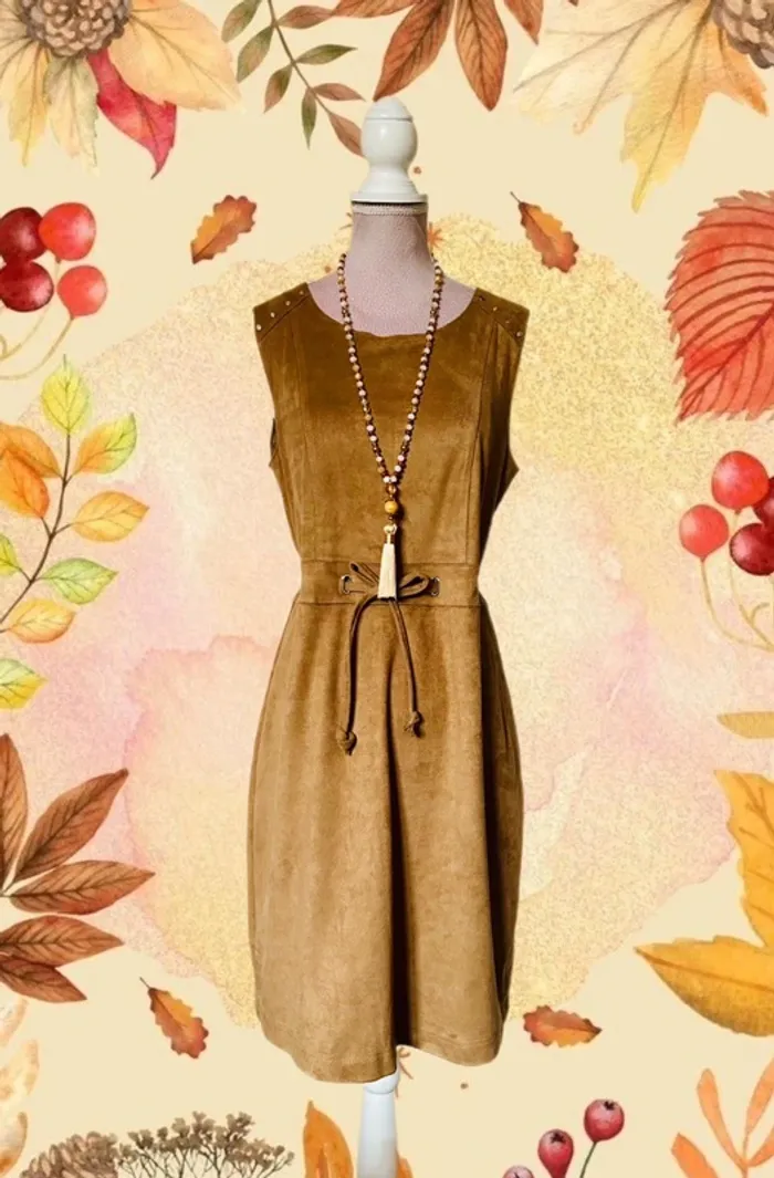 💐🍁Robe bohème chic automnale camel imitation daim 38/40 autumnal natural suede dress🍁💐