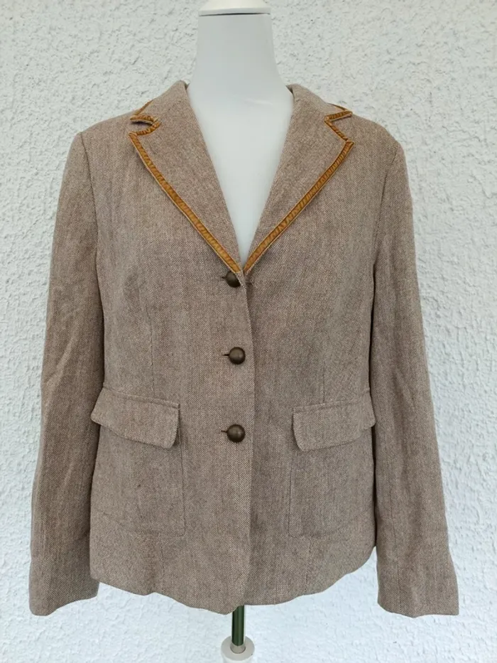 Veste blazer vintage avec laine beige Together taille 46 - photo numéro 5