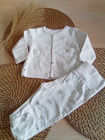 Ensemble blanc mixte léger 2 pièces imprimé en gris Sergent Major taille 6 mois