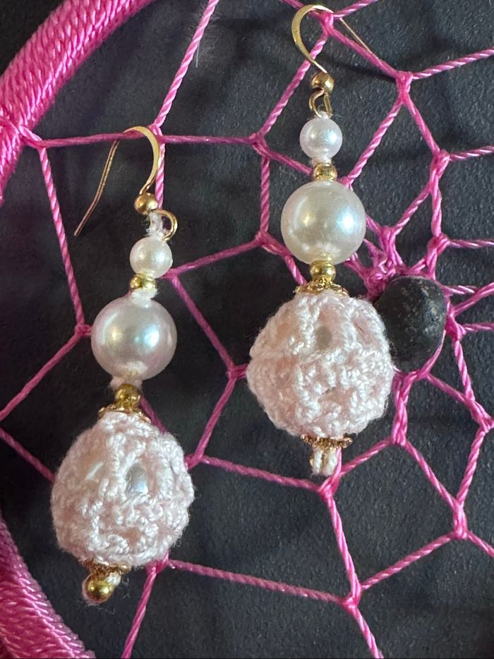 Boucles d’oreilles crochet & perles faites main - photo numéro 2