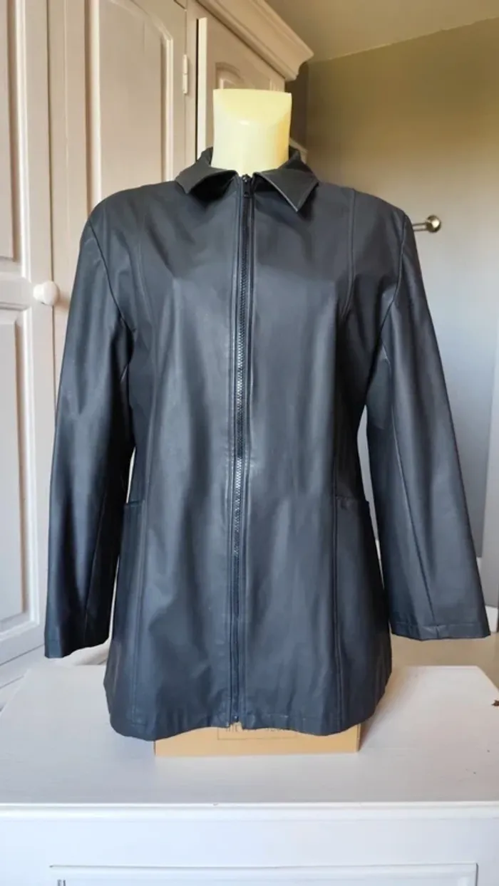 Blazer/Manteau long demi saison noir en similicuir T4 (T38/40/42) - Cache Cache - photo numéro 2