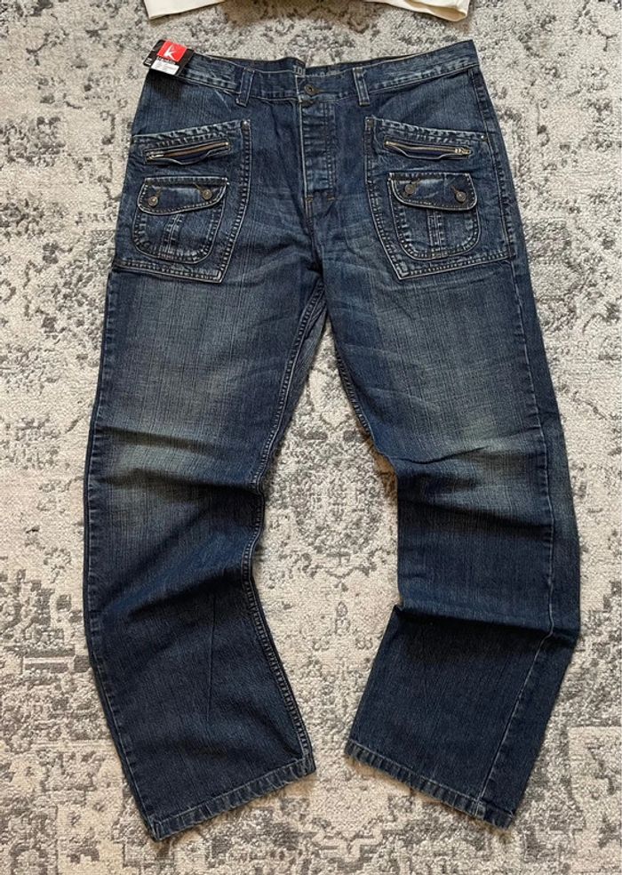 Pantalon en jean coupe skater baggy Trankilo brodé arrière croix y2k 100% coton 36US #4 - photo numéro 4