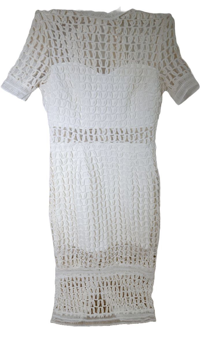 Vera & Lucy - Quiney - Robe Mi-Longue au Crochet - Ecru/Blanc - Femme Taille S - Neuve