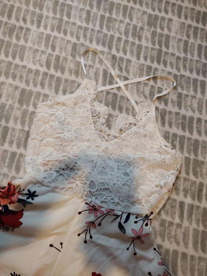 Combinaison short combi-short blanc fleurs multicolores dentelle bretelles réglables taille S 36 - photo numéro 2