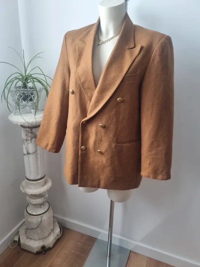 Veste blazer marron en cachemire et laine vintage - photo numéro 4