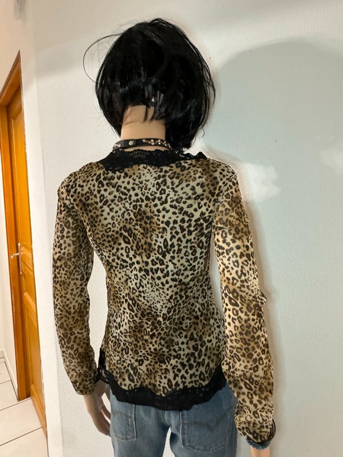 Haut Vintage Phildar Léopard avec Dentelle Noire - Années 90s - photo numéro 5
