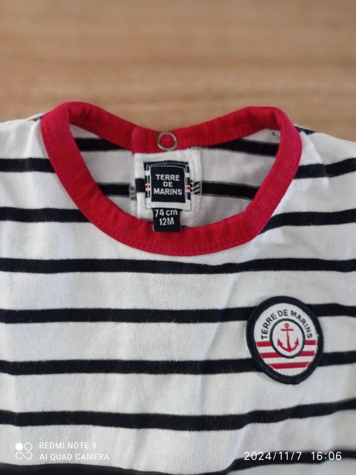 Ensemble 12 mois, bas jogging marine + marinière+ veste sweat a rayures - photo numéro 11