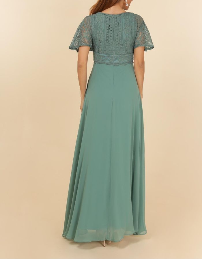 robe cérémonie bohème manche courte dentelle vert avocat taille 40 - photo numéro 3