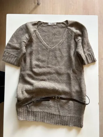 Pull MC beige taupe avec ceinture marron