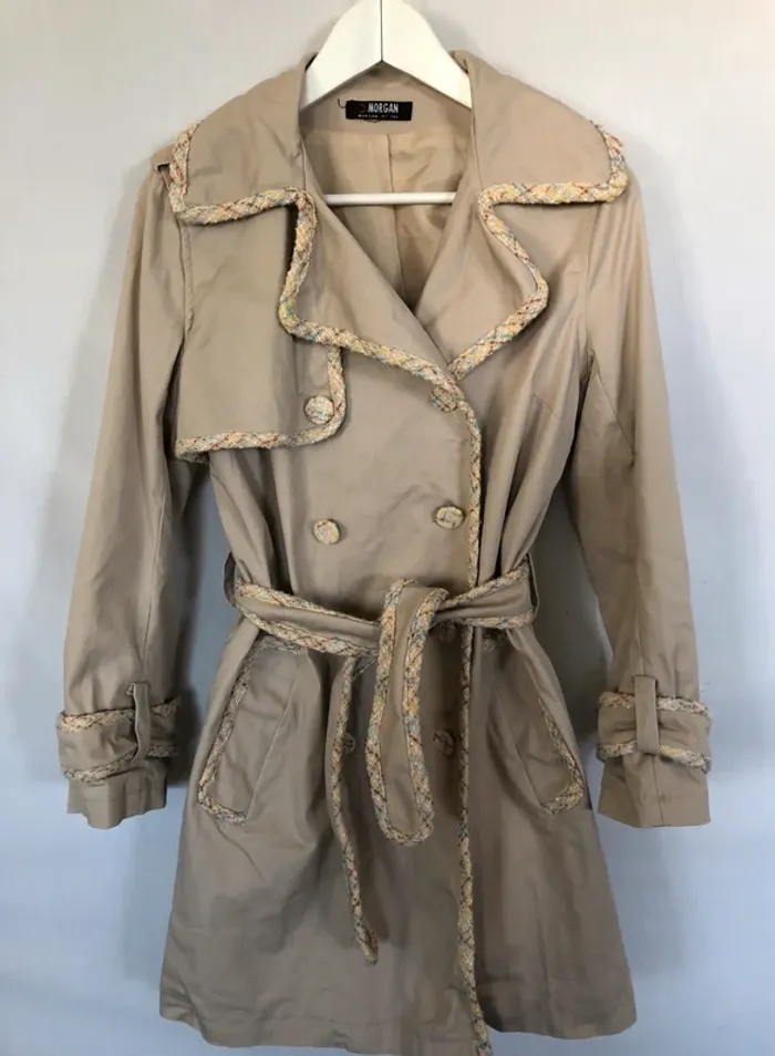 Trench beige avec boutons et ceinture tweed Morgan taille 42 excellent état - photo numéro 11