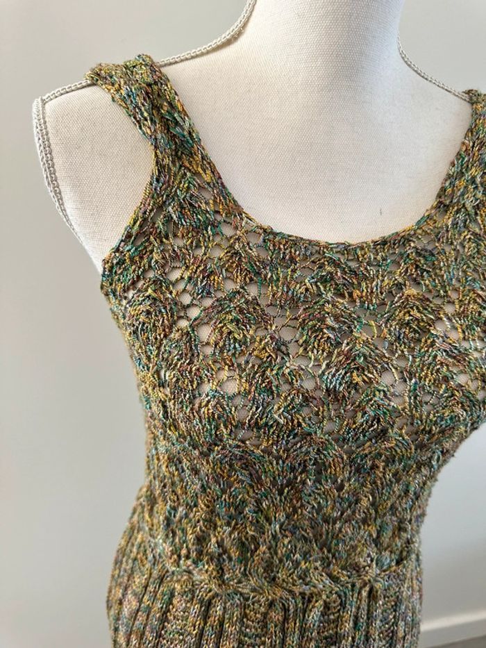 Robe en crochet tricot multicolore et kaki Vintage T38 M - photo numéro 3