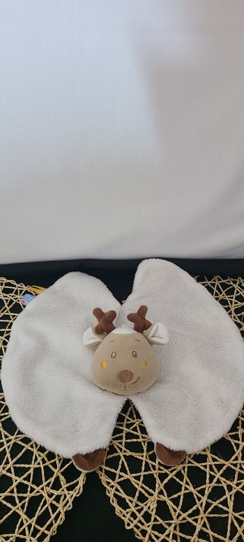 Doudou Renne blanc marron Sucre d'Orge Lune Etoiles