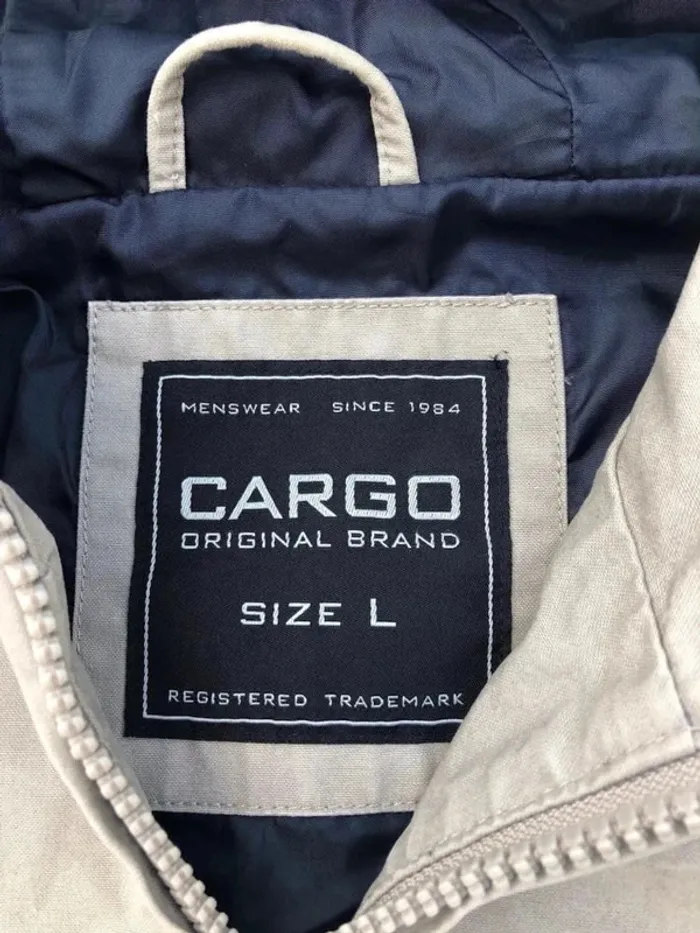 Cargo Vintage coat jacket hoodie beige camel Mens L - photo numéro 8