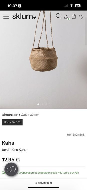 jardinières en jonc tissé à la main Ø35 x 32 cm