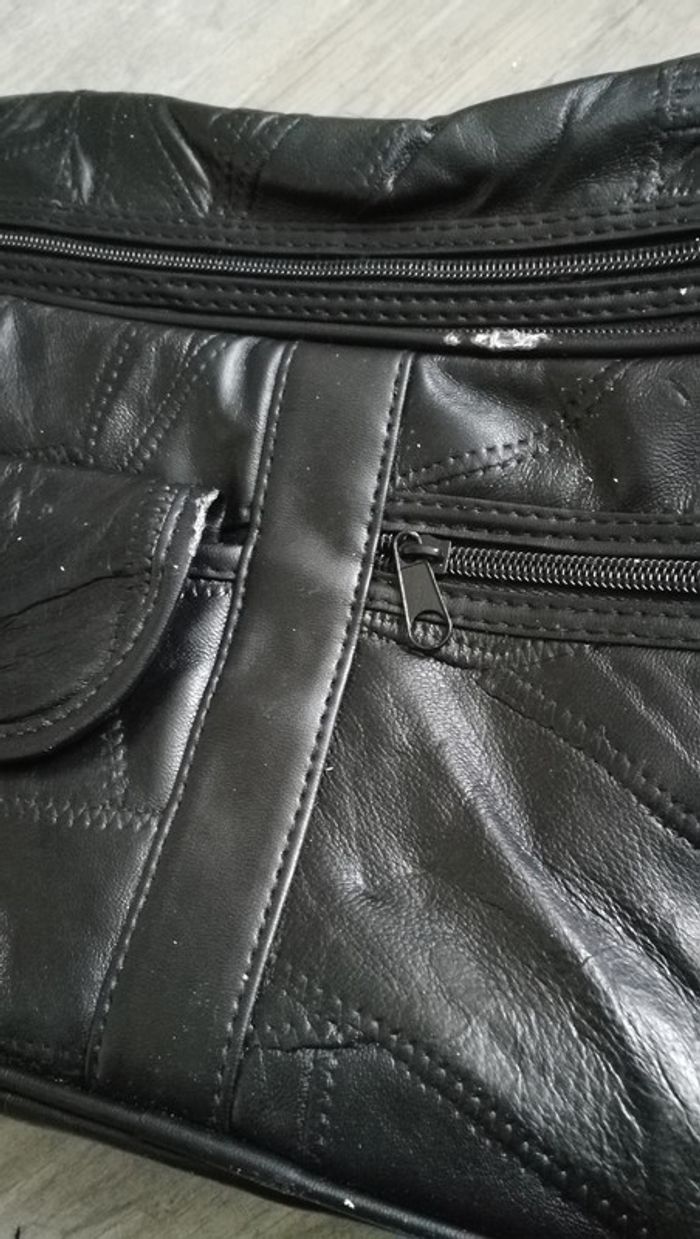 Sac à main noir coutures type patchwork - photo numéro 2