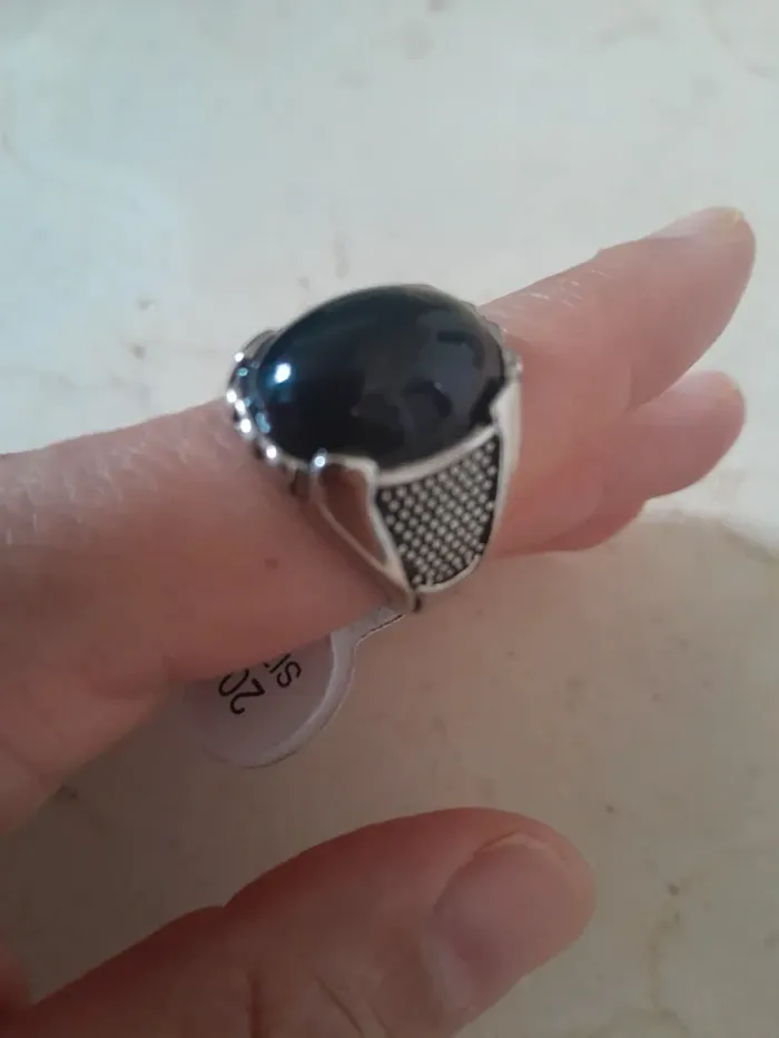 Bague Homme Chevalière 💫vintage💫pierre noire 💫Taille 20💫