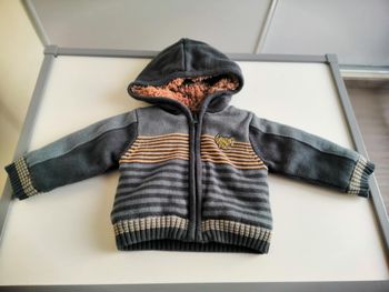 Gilet à capuche en maille tricot color block (Bleu-Beige marron) 3 mois Kiabi