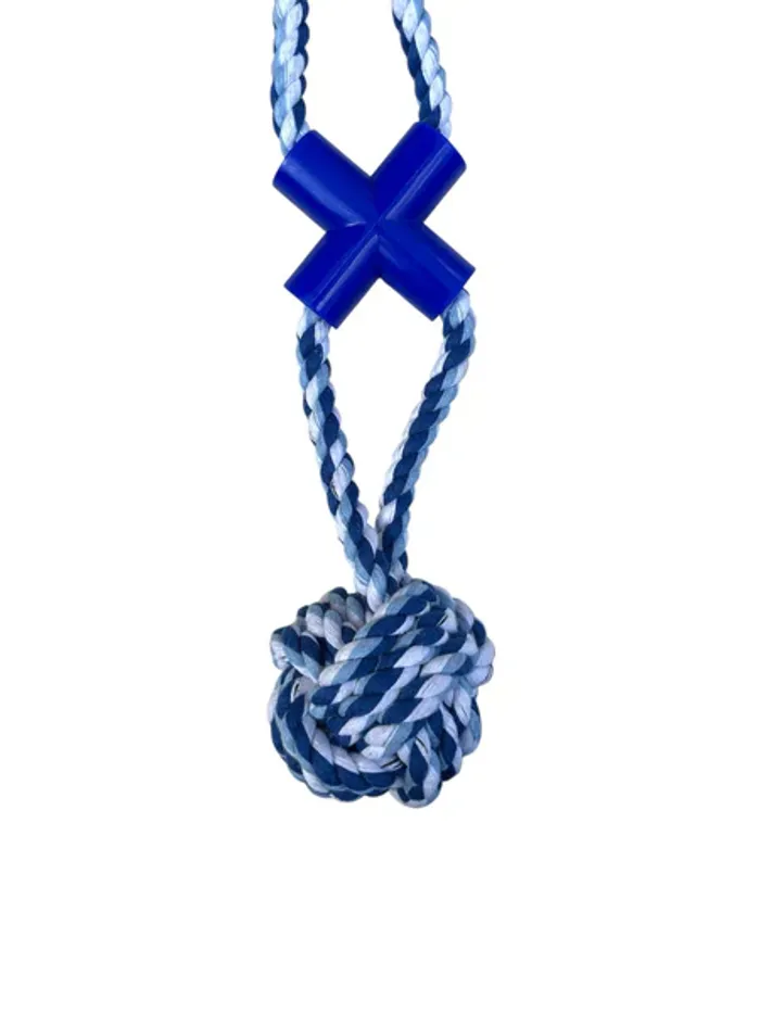 Jouet pour chien en corde tressée bleu et blanche avec nœud boule et croix 41cm Neuf - photo numéro 2