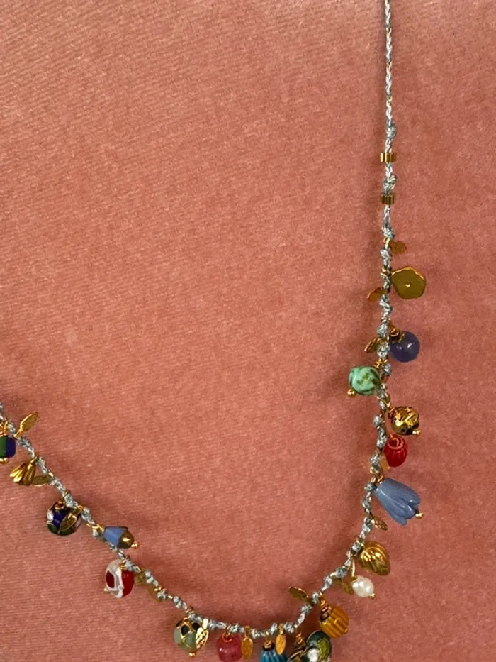 Collier cordon grigris acier inoxydable or perles naturelles fleurs médaille pampilled habaha Paris - photo numéro 6