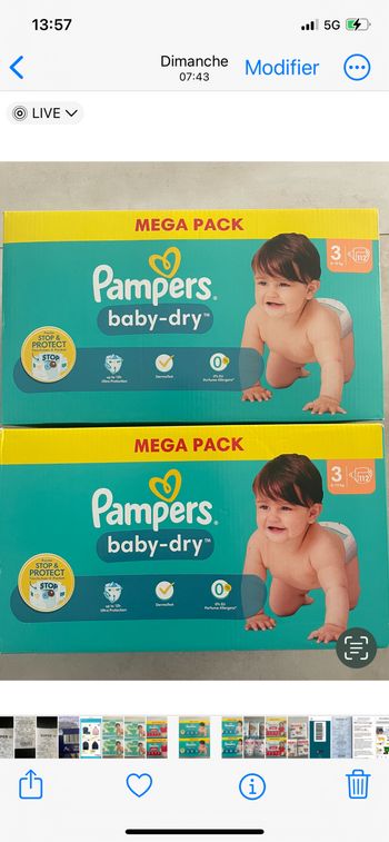 224 couches Pampers baby dry taille 3