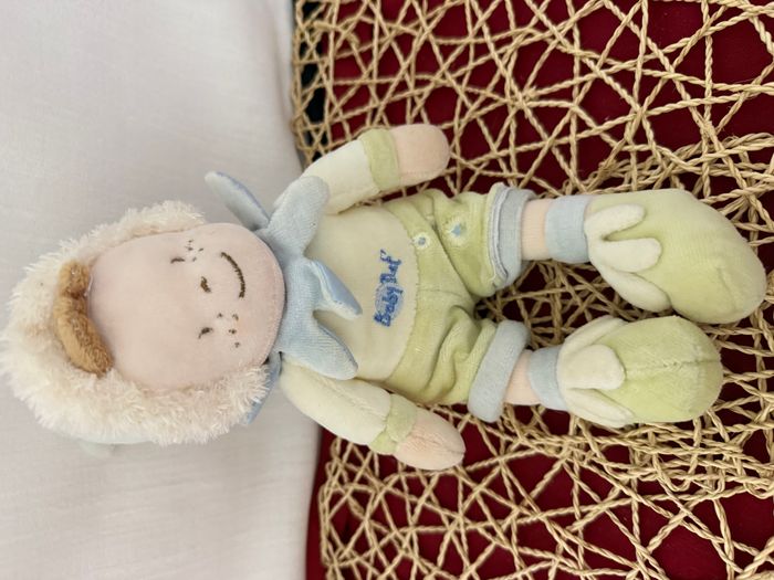 Doudou poupée lutin garçon esquimau vert bleu col pétale BABY NAT
