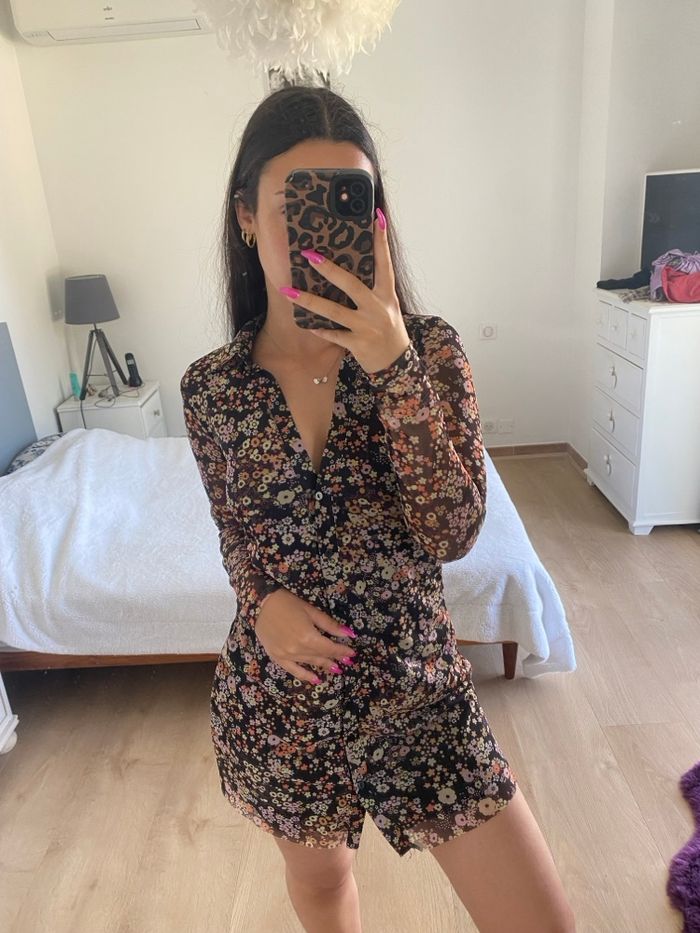 Robe longue manche à fleurs stradivarius