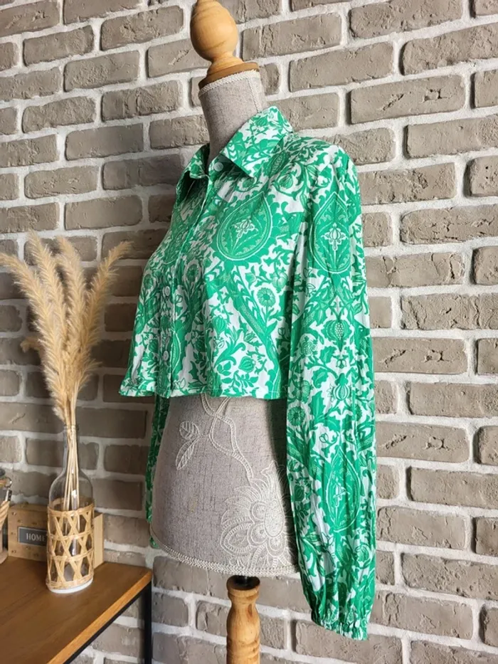 Chemise courte imprimé bohème vert Zara - photo numéro 9