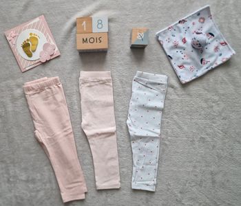 Lot de 3 leggings rose & blanc - 18M - Vertbaudet (Neuf)