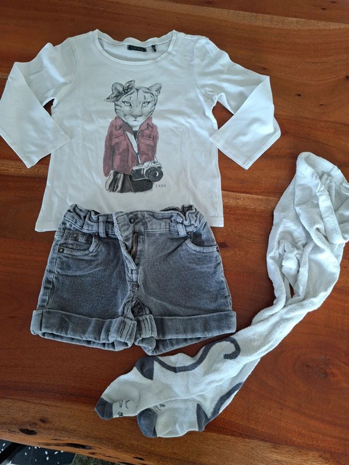 Lot short velours Vertbaudet, t-shirt IKKS et collants 24 mois
