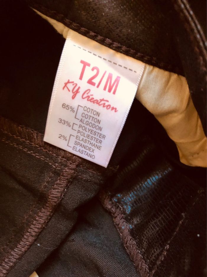 🍁Superbe jean droit enduit marron reflets irisés Brown coated jeans🍁 - photo numéro 8